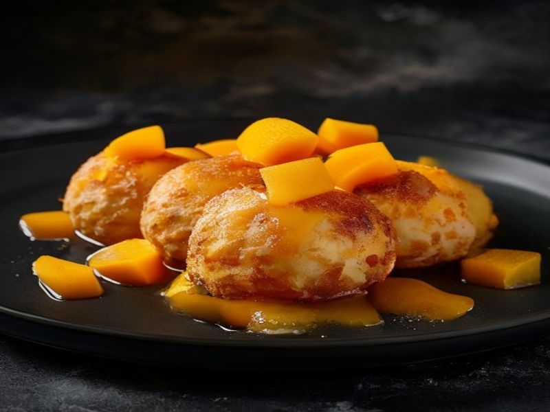 Mango Pulsar - mango pulp topped puff balls
