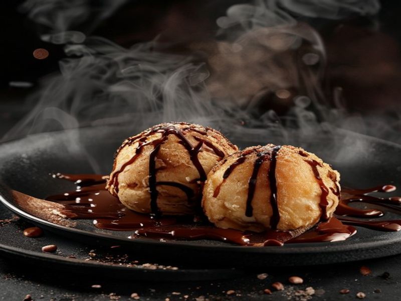 Olympus Velvet - hot puff balls with chocolate ice cream